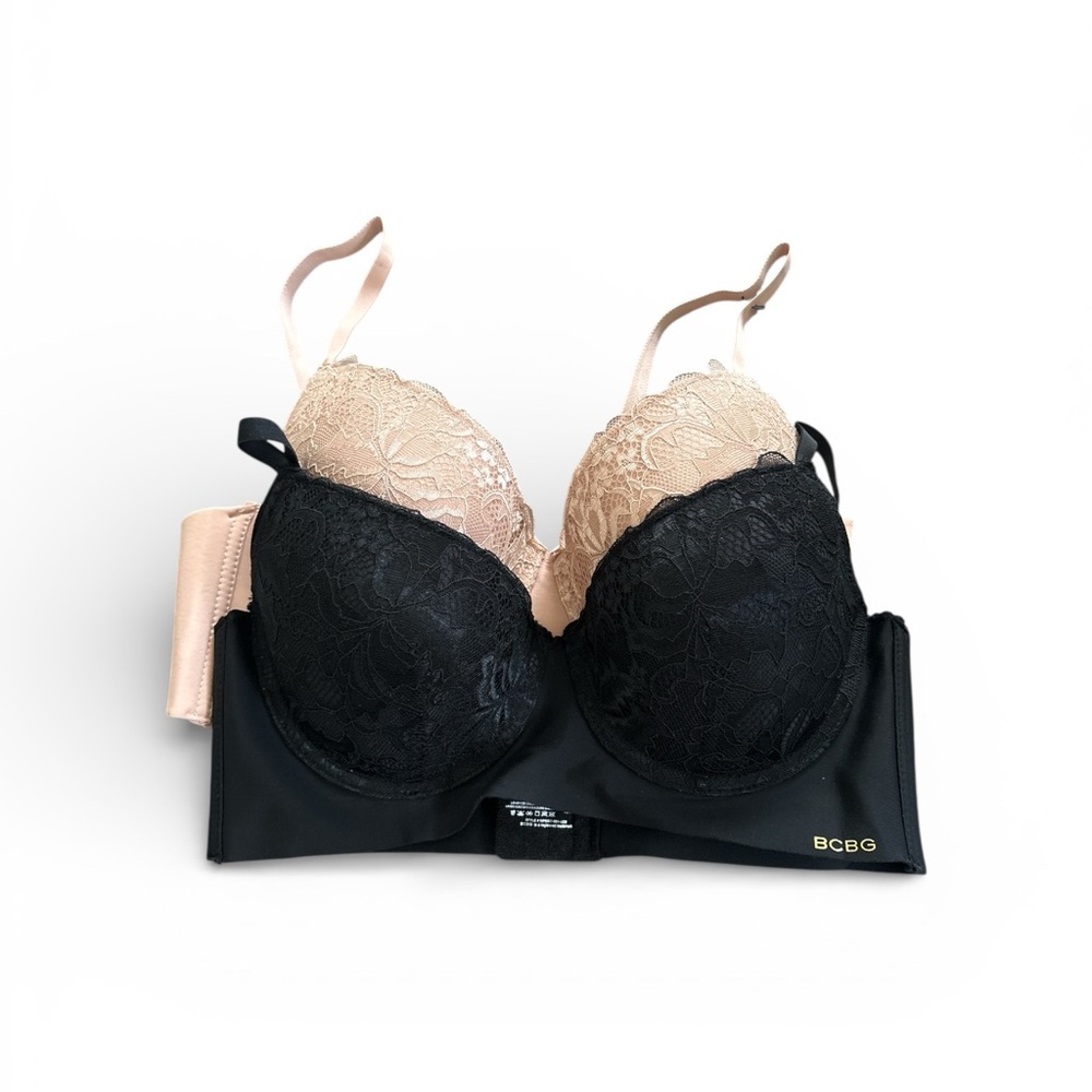 BCBG NWT 36C light push up BRA 2 PACK Nude & Black with lace